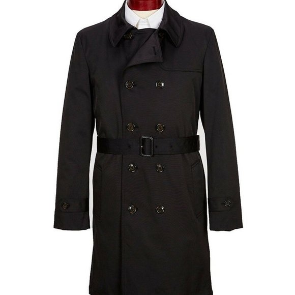 New Ralph Lauren Solid Plaid Lined Mens Black Belted Nober Rain Trench Coat 44 R